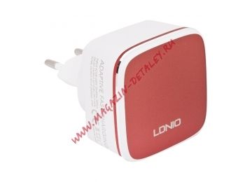 Блок питания (сетевой адаптер) LDNIO 2 USB выхода 2,4А Quick Charge 2.0 + кабель Micro USB A2405Q белый с красным, коробка