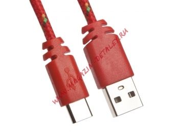USB кабель LP USB Type-C в оплетке красный, европакет