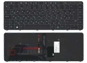Клавиатура для ноутбука HP EliteBook 745 G3 черная с черной рамкой с указателем и подсветкой