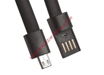 USB кабель LP Micro USB плоский браслет, черный, европакет