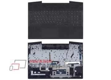 Клавиатура (топ-панель) для ноутбука HP Pavilion Gaming 15-CX черная с черным топкейсом, с подсветкой (с разбора)