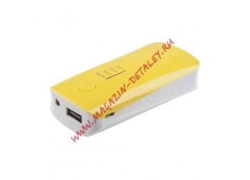 Универсальный внешний аккумулятор LP Li-ion 5200mAh USB выход 1А + фонарик, желтый, коробка
