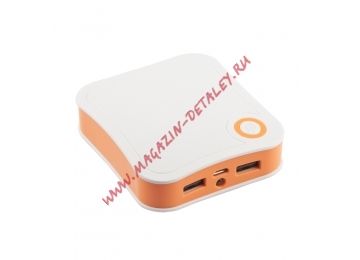Универсальный внешний аккумулятор LP Li-ion 7800mAh 2 USB выхода 1А + 2,1А, белый с оранжевым, коробка