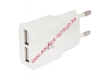 Блок питания (сетевой адаптер) HOCO UH202 с 2 USB портами 2,4 A белый