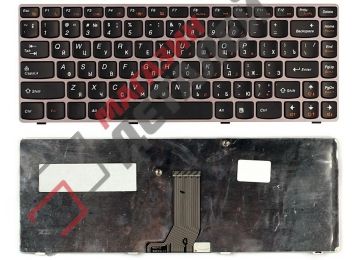Клавиатура для ноутбука Lenovo IdeaPad Z470 G470AH G470GH черная с коричневой рамкой