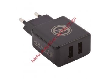 Блок питания (сетевой адаптер) WK Blanc 2U WP-U11 с 2 USB выходами 2,1А + кабель Micro USB черный