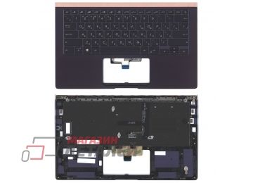 Клавиатура (топ-панель) для ноутбука Asus ZenBook 14 UX433FA UX433FN UX433FL черная с темно-синим топкейсом