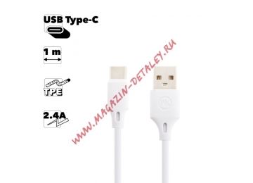 USB кабель WK Full Speed Pro WDC-092a Type-C, 2.4A, 1м, TPE (белый)
