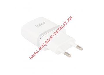 Блок питания (сетевой адаптер) HOCO C12 с 2 USB портами 2,4 A с microUSB кабелем белый