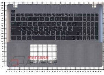Клавиатура (топ-панель) для ноутбука Asus X550 черная с серебристым топкейсом (с разбора)
