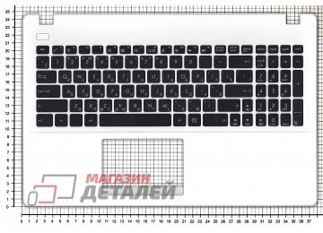 Клавиатура (топ-панель) для ноутбука Asus X551 черная с белым топкейсом (с разбора)