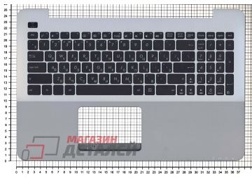 Клавиатура (топ-панель) для ноутбука Asus X555 черная с серебристым топкейсом (с разбора)