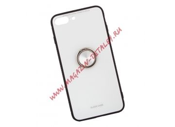 Защитная крышка "LP" для iPhone 7 Plus/8 Plus "Glass Case" с кольцом (белое стекло/коробка)