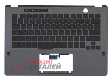 Клавиатура (топ-панель) для ноутбука Asus ROG Zephyrus G14 GA401 черная с серым топкейсом, с подсветкой
