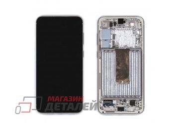 Дисплей (экран) в сборе с тачскрином для Samsung Galaxy S23 Plus 5G S916B GH82-30476B ServicePack бежевый с рамкой