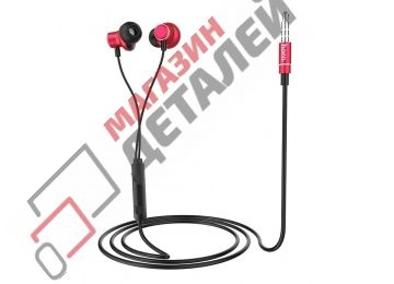 Гарнитура HOCO M44 Magic Sound 3.5мм внутриканальная, регулятор громкости, 1.2м красная