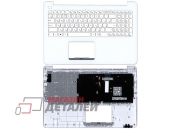 Клавиатура (топ-панель) для ноутбука Asus E502NA белая с белым топкейсом