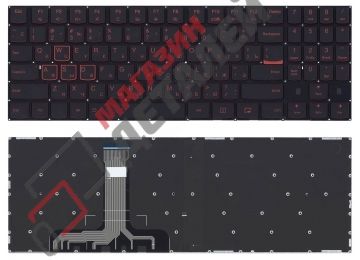 Клавиатура для ноутбука Lenovo Legion Y520 Y520-15IKB черная без рамки с красной подсветкой, красные символы