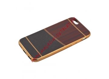 Силиконовая крышка LP для Apple iPhone 6, 6s коричневая и темно-серая кожа, золотая рамка, европакет