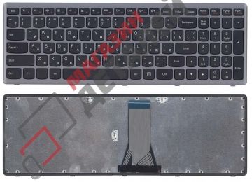 Клавиатура для ноутбука Lenovo Flex G500S, G505A, S500, G505G, G505S, S510, S510p, Z510 черная c серебристой рамкой