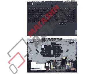 Клавиатура (топ-панель) для ноутбука Lenovo Legion 5-15IMH05H черная с черным топкейсом, с подсветкой