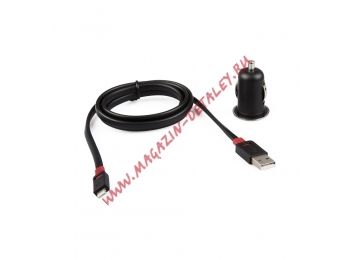 Автомобильная зарядка Monster с двумя USB выходами + USB кабель для Apple 8 pin 5V 1A черный, коробка