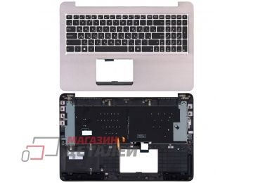 Клавиатура (топ-панель) для ноутбука Asus UX510 черная с серебристым топкейсом