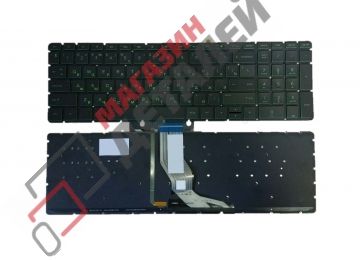Клавиатура для ноутбука HP Pavilion 15-bs, 15-bw, 17-bs черная под зеленую подсветку