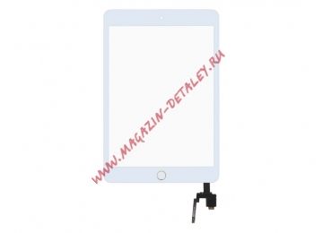 Сенсорное стекло (тачскрин) для iPad mini 3 с разъемом и золотистой кнопкой HOME белое