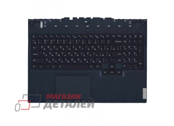 Клавиатура (топ-панель) для ноутбука Lenovo Legion 5-15ACH6H черная с синим топкейсом (с разбора)