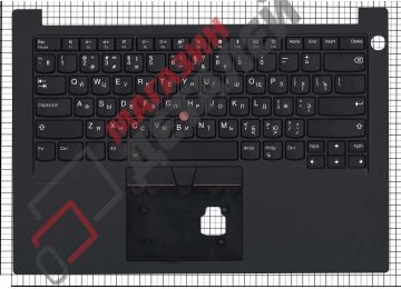 Клавиатура (топ-панель) для ноутбука Lenovo Thinkpad E14 черная с черным топкейсом, с подсветкой и трекпоинтом