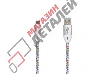 USB кабель "LP" Micro USB оплетка и металлические разъемы 1м синий