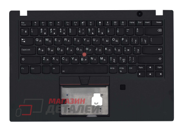 Клавиатура (топ-панель) для ноутбука Lenovo ThinkPad T490s черная с черным топкейсом (под отпечаток пальца FPR)