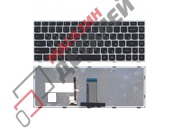 Клавиатура для ноутбука Lenovo IdeaPad G40-30 G40-70 черная с серебряной рамкой и подсветкой