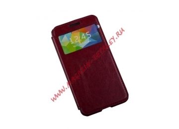 Чехол из эко – кожи HOCO Crystal Classic View Leather Case для Samsung Galaxy Alpha раскладной, бордовый