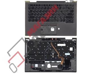 Клавиатура (топ-панель) для ноутбука Lenovo ThinkPad X1 Yoga 5th Gen черная с серым топкейсом, с трекпойнтом и подсветкой