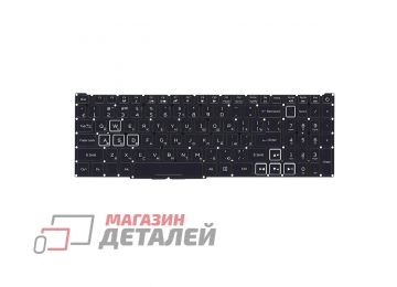 Клавиатура для ноутбука Acer Predator Helios 300 PH315-52 черная с белым контуром без рамки, белая подсветка