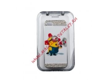 Защитная крышка для iPhone 5/5s/SE со стразами "Гадкий Я" Миньон Пожарник (белая/прозрачный бокс)