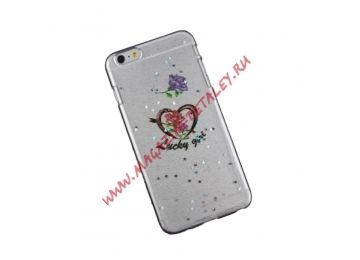 Защитная крышка с блестками Сердце Lucky Girl для iPhone 6, 6s Plus коробка