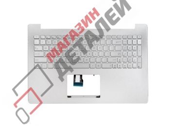 Клавиатура (топ-панель) для ноутбука Asus N501JW серебристая с серебристым топкейсом, с подсветкой, без крепления под HDD, английские буквы