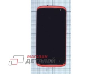 Дисплей (экран) в сборе с тачскрином для Lenovo S820 черный с красной рамкой (с разбора)