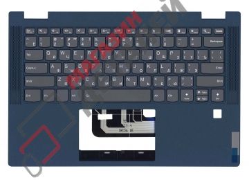 Клавиатура (топ-панель) для ноутбука Lenovo IdeaPad Flex 5-14 черная с синим топкейсом, с подсветкой