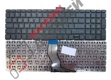 Клавиатура для ноутбука HP Pavillion 15-AB, 15-AE, 17-AB, 17-G черная без рамки зеленые символы без подсветки