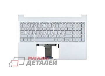 Клавиатура (топ-панель) для ноутбука HP Pavilion 15-EG 15-EH серебристая с серебристым топкейсом, для моделей без отпечатка