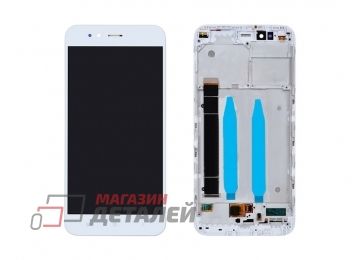 Дисплей (экран) в сборе с тачскрином для Xiaomi Mi A1, Mi 5X белый с рамкой (Premium LCD)
