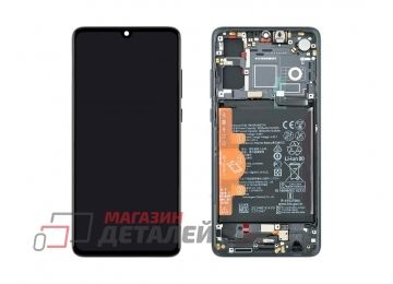 Дисплей (экран) в сборе с тачскрином для Huawei P30 черный с рамкой и аккумулятором (Premium SC LCD)