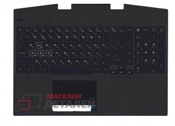 Клавиатура (топ-панель) для ноутбука HP Omen 15-DH черная с черным топкейсом и подсветкой