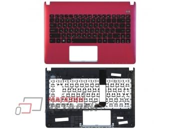 Клавиатура (топ-панель) для ноутбука Asus X401A черная с розовым топкейсом