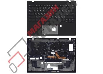 Клавиатура (топ-панель) для ноутбука Lenovo X1 Nano Gen 1 черная с черным топкейсом, с трекпойнтом и подсветкой