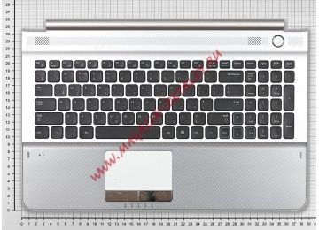 Клавиатура (топ-панель) для ноутбука Samsung RC520 NP-RC520 черная с серебристым топкейсом